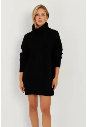 Kadın Siyah Balıkçı Yaka Triko Tunik KZ2504