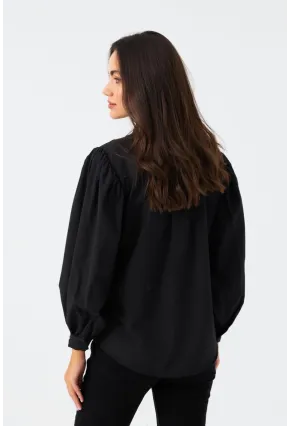 Kadın Siyah Balon Kol Gömlek MZER416