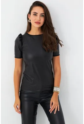 Kadın Siyah Balon Kol Sıvama Bluz TF35