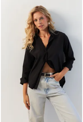 Kadın Siyah Basic Gömlek HNT02