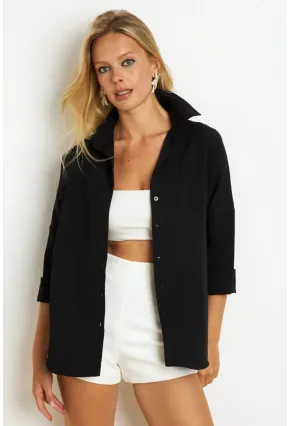 Kadın Siyah Basic Gömlek K1251