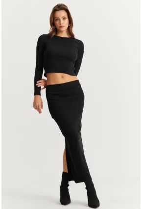 Kadın Siyah Basic Kaşkorse Alt- Üst Takım XL2042
