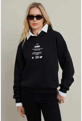 Kadın Siyah Baskılı Kapüşonlu Sweatshirt DY1451