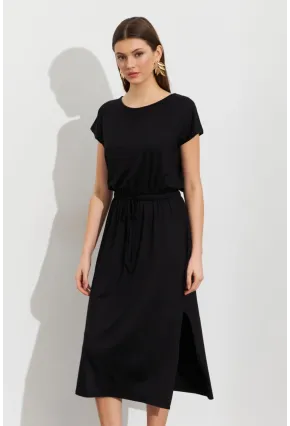 Kadın Siyah Beli Büzülebilir Midi Elbise MURO1193