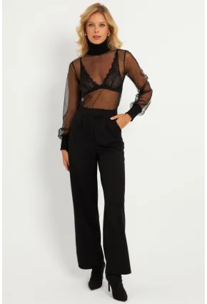 Kadın Siyah Beli Cırtlı Pantolon ELT3455