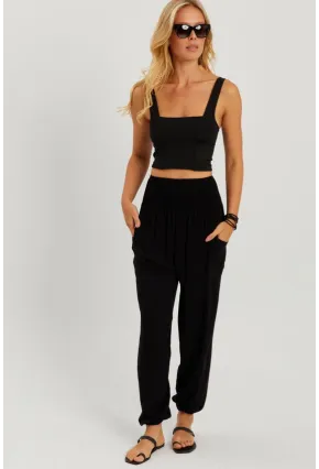 Kadın Siyah Beli Gipeli Şalvar Pantolon ÖM404