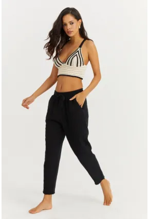 Kadın Siyah Beli Lastikli Muslin Pantolon İS3873
