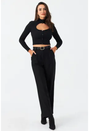 Kadın Siyah Beli Lastikli Pantolon ELA6782