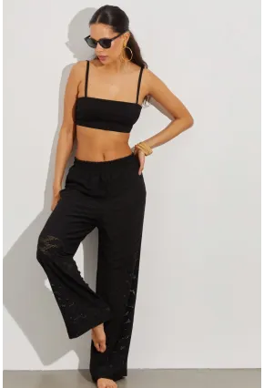 Kadın Siyah Beli Lastikli Yarım Astarlı Brode Pantolon TW80018