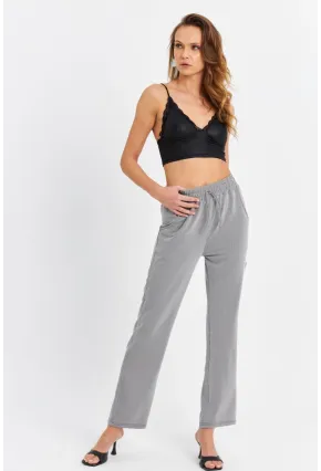 Kadın Siyah-Beyaz Beli Lastikli Çizgili Pantolon SE11