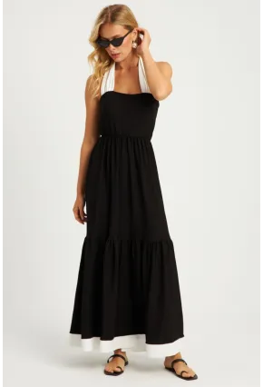 Kadın Siyah-Beyaz Bürümcük Volanlı Midi Elbise EY2836