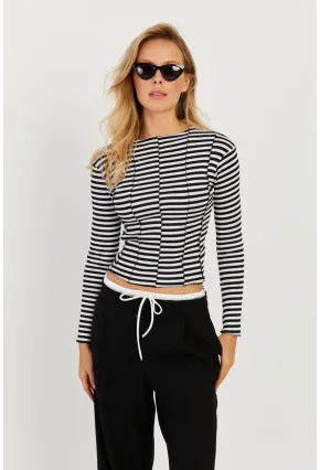 Kadın Siyah-Beyaz Çizgili Bluz CY335