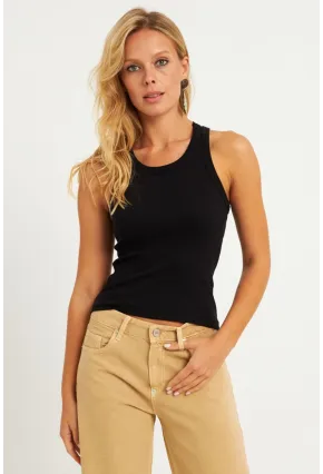 Kadın Siyah-Beyaz İkili Halter Yaka Fitilli Bluz MK12