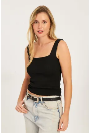 Kadın Siyah-Beyaz İkili Kare Yaka Triko Bluz SMT226