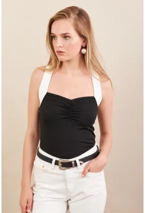 Kadın Siyah-beyaz Kontrast Askılı Bluz Ey3102