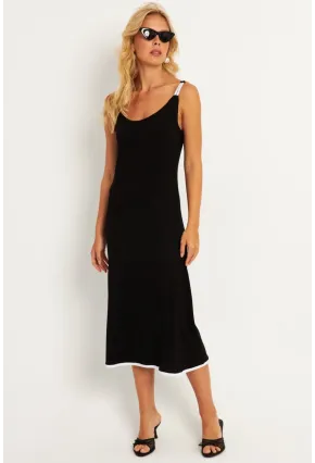 Kadın Siyah-Beyaz Kontrast Midi Elbise ST057