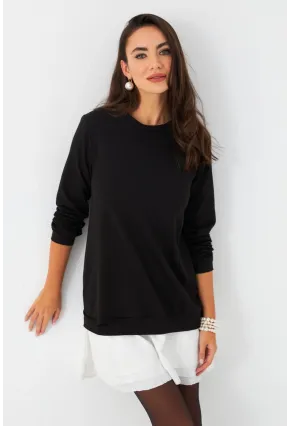 Kadın Siyah-Beyaz Leopar  Desenli Sweat Elbise B16