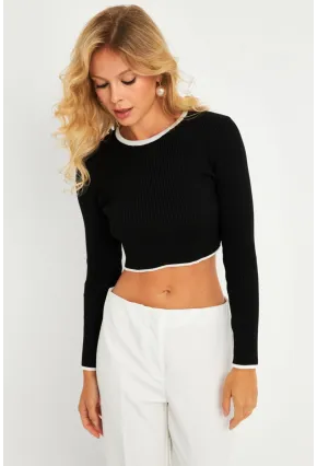 Kadın Siyah-Beyaz Sırtı Açık Bluz YV270