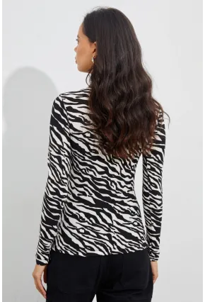 Kadın Siyah-Beyaz Zebra Desenli Balıkçı Bluz EY1524