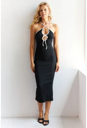 Kadın Siyah Biyeli Kaşkorse Midi Elbise XL2024