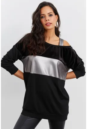 Kadın Siyah Bloklu Bluz ST819
