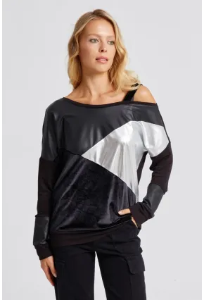 Kadın Siyah Bloklu Bluz ST825