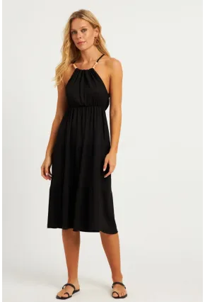 Kadın Siyah Boncuk Detaylı Bürümcük Midi Elbise HO52