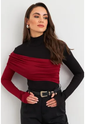 Kadın Siyah-Bordo Bloklu Bluz EY3018