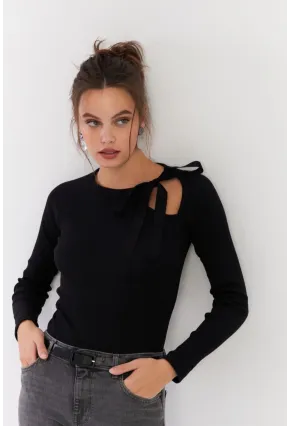 Kadın Siyah Boyun Bağlamalı Kaşkorse Bluz EY2930