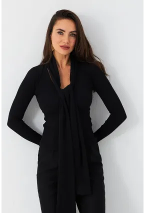 Kadın Siyah Boyun Bağlamalı Kaşkorse Bluz EY2986