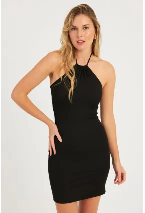 Kadın Siyah Boyundan Bağlamalı Mini Elbise CG344