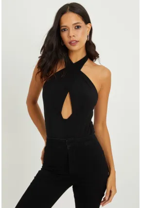 Kadın Siyah Boyundan Bağlamalı Sırtı Açık Body B203-9