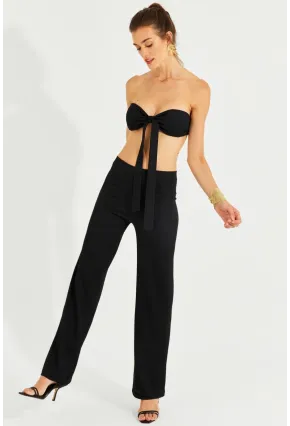 Kadın Siyah Büstiyerli Pantolon Takım YEL221225