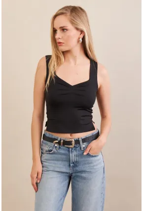 Kadın Siyah Büzgülü Bluz FLU325