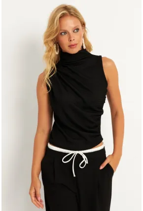 Kadın Siyah Büzğülü Bluz HC1452