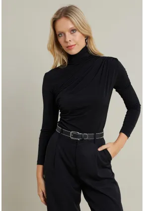 Kadın Siyah Büzgülü Bluz MDMR358