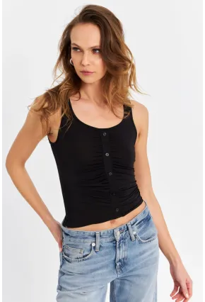 Kadın Siyah Büzgülü Bluz RLO117