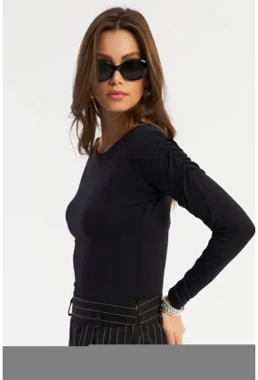 Kadın Siyah Büzgülü Bluz SE2