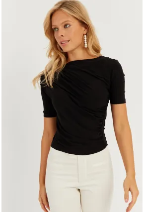 Kadın Siyah Büzgülü Bluz YZ623