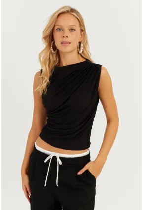 Kadın Siyah Büzgülü Bluz YZ625