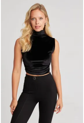 Kadın Siyah Büzgülü Kadife Bluz B228