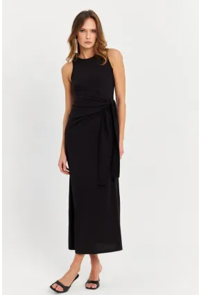 Kadın Siyah Büzgülü Kolsuz Midi Elbise TF75