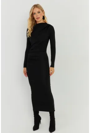 Kadın Siyah Büzgülü Midi Elbise MKED5000