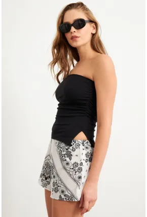 Kadın Siyah Büzgülü Straplez Bluz LPP1308