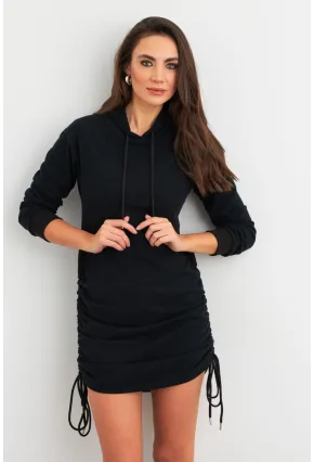 Kadın Siyah Büzgülü Sweat Elbise XC8101