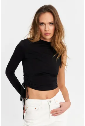 Kadın Siyah Büzgülü Tek Kol Bluz SB150