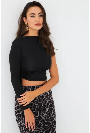 Kadın Siyah Büzülebilir Tek Kol Bluz CG390