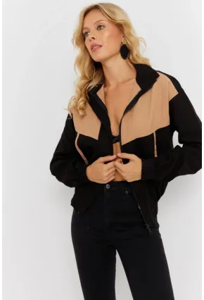 Kadın Siyah-Camel Denim Ceket İS3905-9