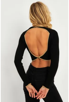 Kadın Siyah-Camel Sırtı Açık Bluz YV270