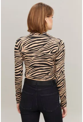 Kadın Siyah-Camel Yarım Balıkçı Crop Bluz LPP1137-1